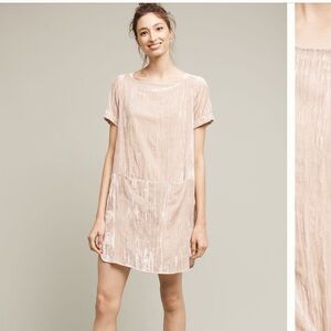 Anthropologie Floreat Champagne Crinkled Velvet Tunic Shift Dress Size XS